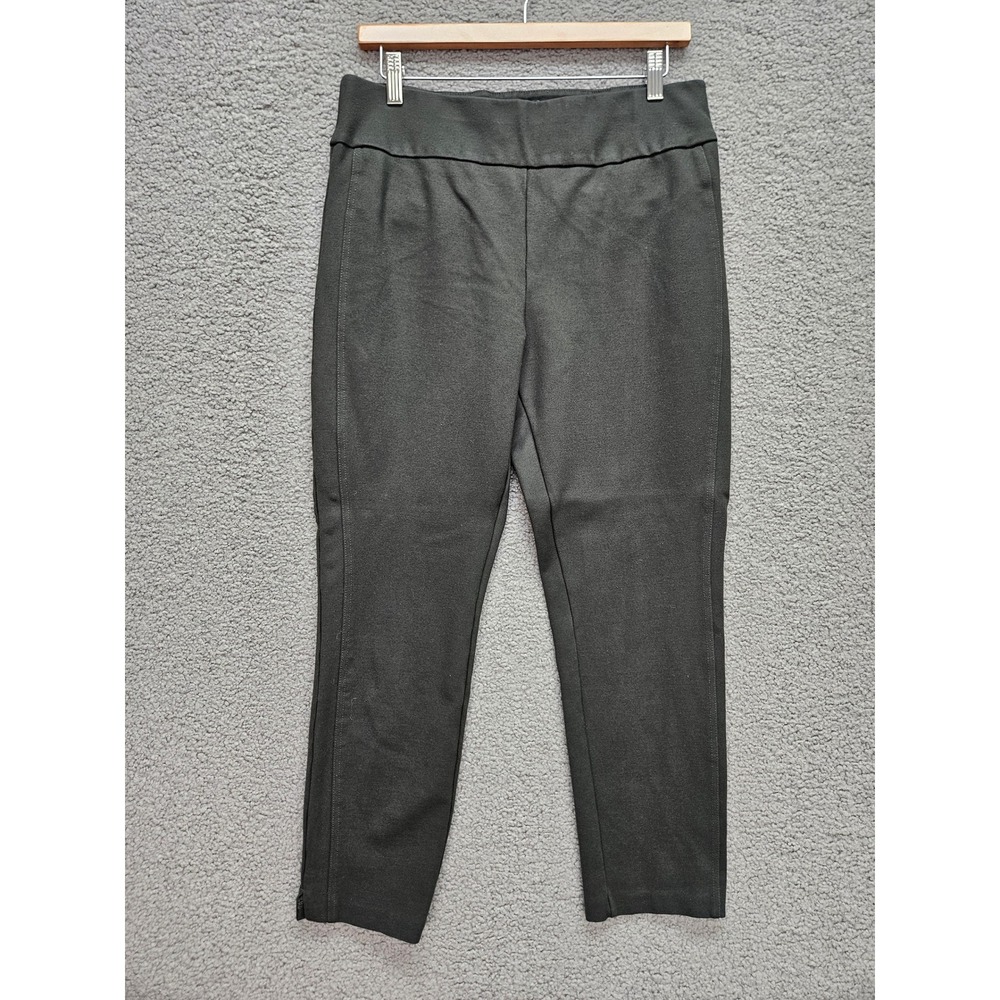 Express Skinny Ankle Pants L Dark Olive Green High Waist Stretch Ponte Slit Hem